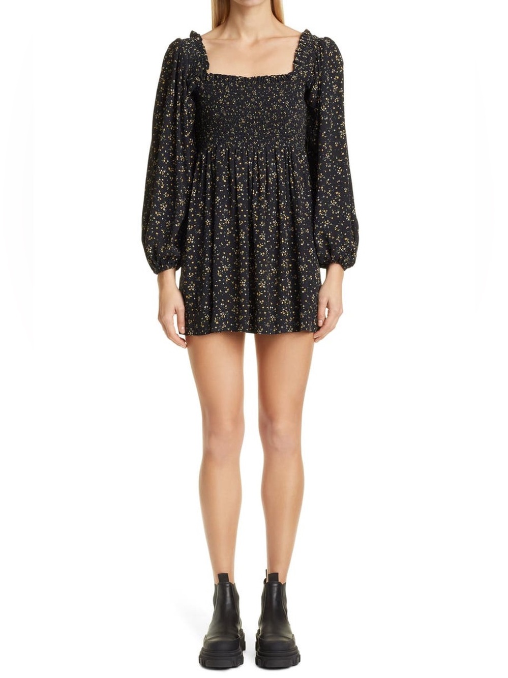 GANNI black floral long sleeve dress 10/12